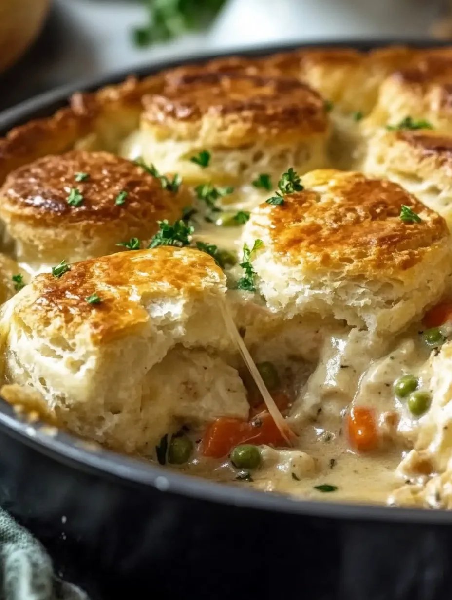 30 Minute Creamy Chicken Pot Pie with Biscuit Topping