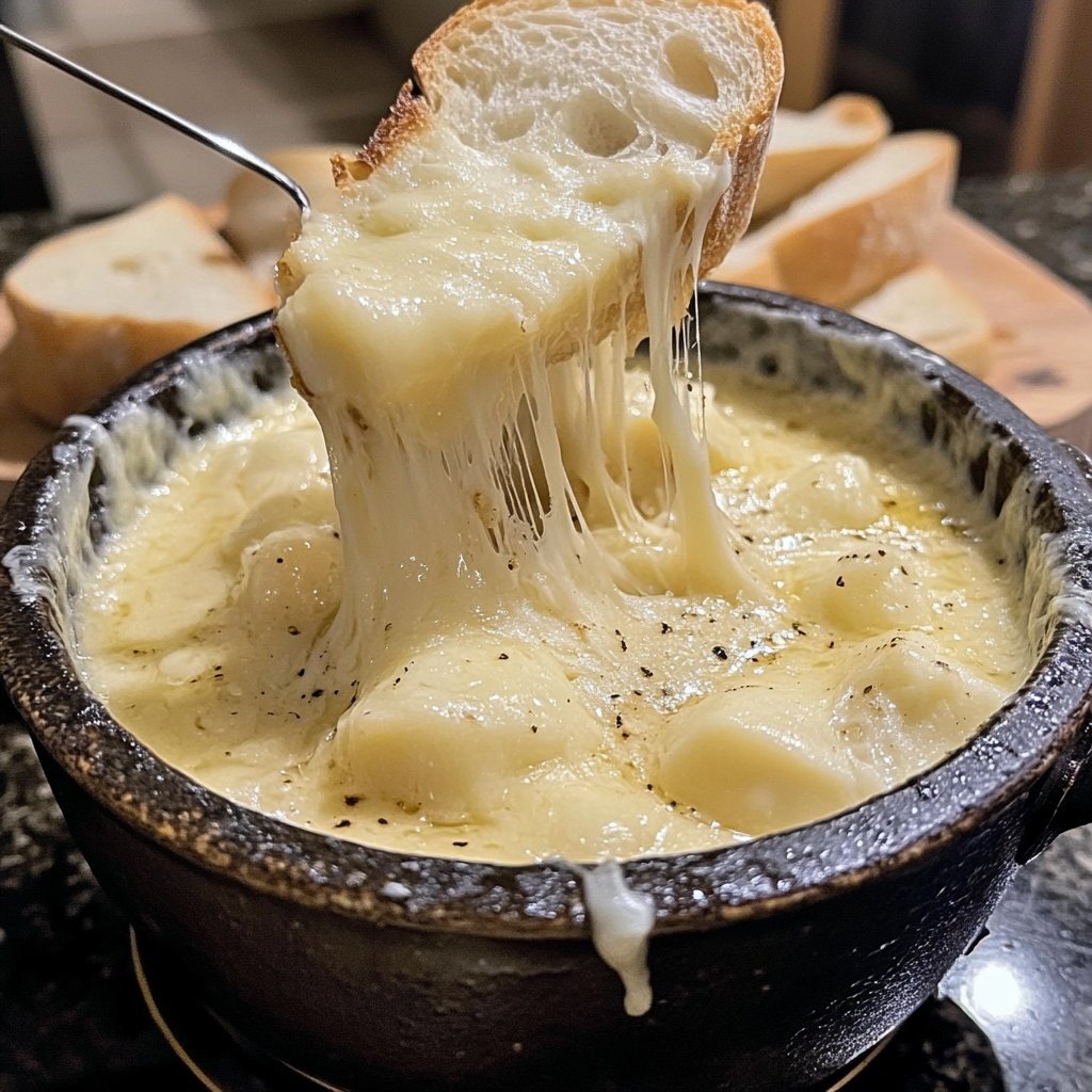 Fondue with Beer and Swiss Cheese